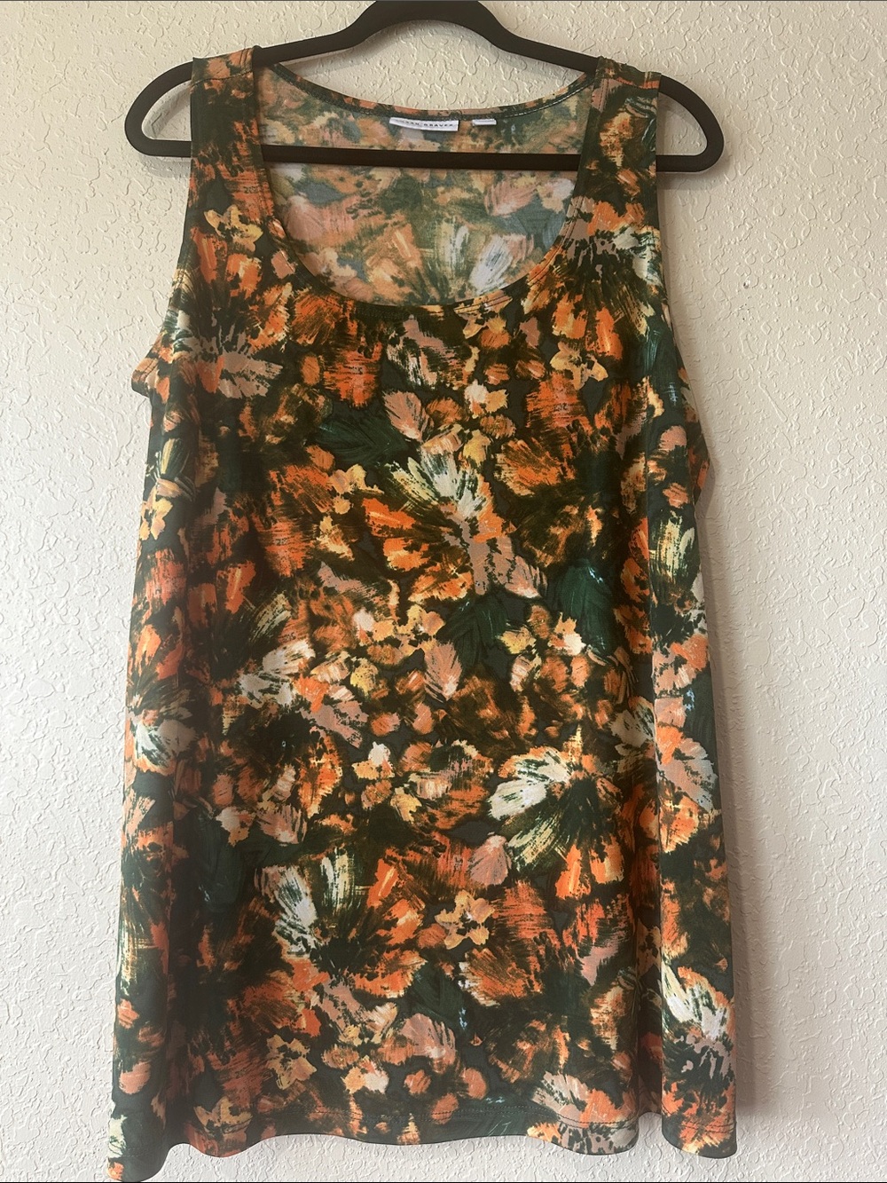Forrest Green, Orange, Tan & Cream Floral Abstract Print Tank